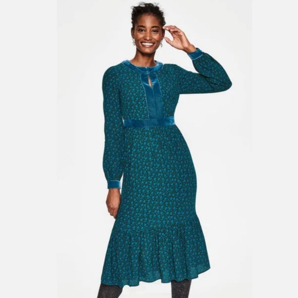 Boden Teal Floral Midi Dress - Picture 3 of 12
